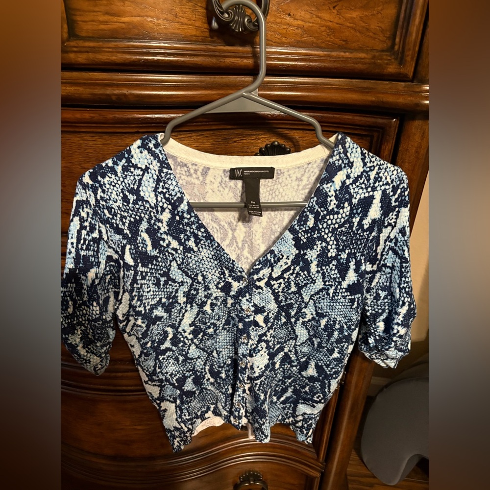INC International Concepts Navy and White Blouse